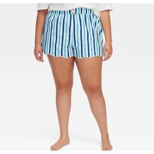 Roller Rabbit x Target Blue Teal Striped Scalloped Pajama Shorts Sleep Lounge